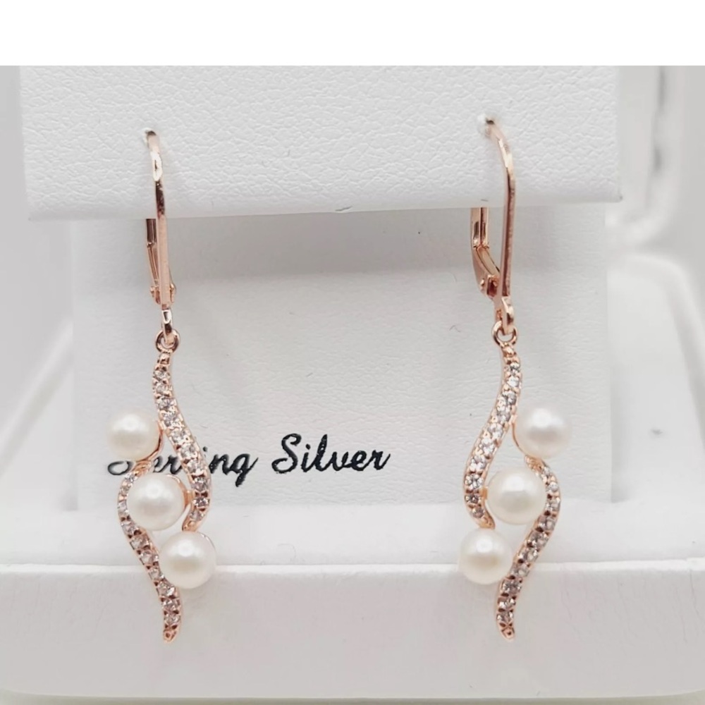 NWOT 14K rose gold over sterling silver and genuine Pearl and sapphire earrings